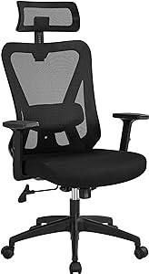 Yaheetech Ergonomic Office Chair Desk Chair High Back Mesh Computer Chair Study Chair with Lumbar Support Adjustable Armrest, Backrest and Headrest for Home Office Working Black