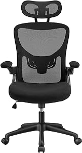 Yaheetech Executive Office Chair Managerial Chair with High Back Lumbar Support Swivel Rolling Computer Chair with Flip Up Arms Adjustable Headrest for Home Office Study Guitar Playing Black