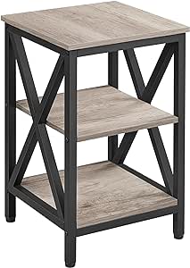 Yaheetech Industrial End Tables Set of 2, 3-Tier Side Tables with Storage Shelves for Living Room, X Design Sofa Tables, Strong Metal Frame, Easy Assembly, 16x16x24.5 in, Gray