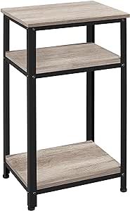 Yaheetech Tall End Table, 30 in Industrial Side Table with Strong Wooden Shelves, Slim 3-Tier Telephone Table with Metal Frame for Living Room, Small Places - Gray