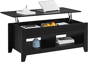 Yaheetech Black Coffee Table, Lift Top Coffee Table with Hidden Storage Compartment & Open Shelf, Lift Tabletop Pop-Up Coffee Table for Living Room Reception, 47.5inch L