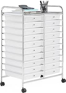 Yaheetech 20 Drawers Rolling Storage Cart Multipurpose Movable Organizer Cart Tools Scrapbook Paper Organizer on Wheels, White