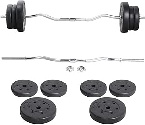 Yaheetech Barbell Weight Set - Olympic Curl Bar & 6 Olympic Weights & 2 Olympic Barbell Clamps for Lifts 55LB