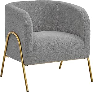 Yaheetech Modern Vanity Chair, Boucle Fabric Accent Chair with V-Shape Design Metal Legs, Modern Fuzzy Armchair with Soft Seat for Living Room Makeup Room Bedroom Reading Nook Gray