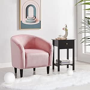 Yaheetech Club Chair, Velvet Accent Chair Upholstered Barrel Chair Sitting Chair with Armrest and Low Back for Living Room Bedroom, Pink