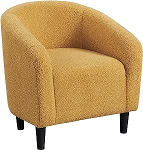 Yaheetech Accent Barrel Chair, Boucle Fabric Club Chair, Furry Sherpa Elegant and Cozy, Soft Padded Armchair for Living Room Bedroom Reception Room Office, Mustard Yellow