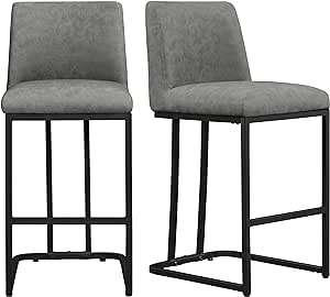 Yaheetech Counter Height Bar Stools 24'' Bar Stools Set of 2 Leather Bar Chairs Modern Upholstered Barstools with Back for Kitchen Counter Gray