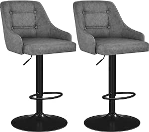 Yaheetech Bar Stools Set of 2 Height Adjustable Swivel Counter Height Bar Stool Kitchen Island Stool PU Leather Bar Chairs with Padded Back Light Gray