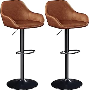 Yaheetech Vintage Bar Stools Set of 2 Modern Counter Height Barstools Vintage Pub Kitchen Swivel Leather Bar Chair with Backrest and Footrest, Retro Brown