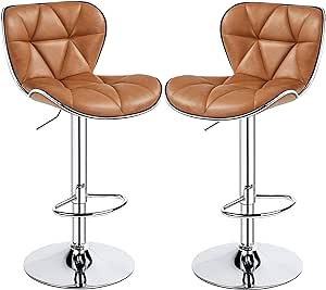 Yaheetech bar stools Set of 2 Adjustable Bar Stools PU Leather Swivel Bar Stools with Shell Back Black Pub Chairs Counter Height for Home Kitchen, Retro Brown