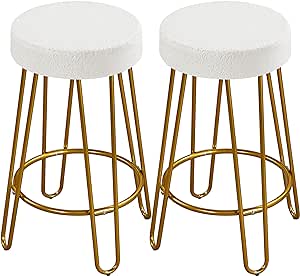 Yaheetech Bar Counter Height Stools Home Barstools with Upholstered Velvet Round Backless Seat and Hairpin Legs Set of 2, Ivory