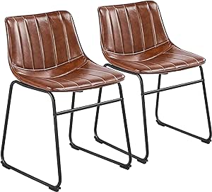 Yaheetech PU Leather Dining Chairs 18" Armless Chairs Indoor Upholstered Kitchen Dining Room Chairs with Metal Legs, Set of 2, Brown