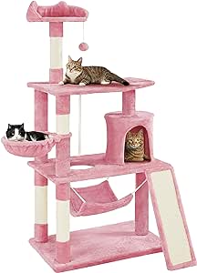 Yaheetech 63.5 H Cat Tree, Multi Level Cat Tree Condo with Basket Hammock Scratching Post, Cat Furniture for Indoor Cats