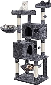 Yaheetech 64.5in Extra Large Multi-Level Cat Tree Kittens Play House Condo with Platform, Perch Hammock & Scratching Posts, Dark Gray