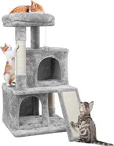 Yaheetech Cat Tree for Indoor Cats, 36in Cat Tower Cat Condo with Extra Large Perch, Scratching Posts, Scratching Board, Dangling Ball, Cat Play Tower for Cats and Kittens, Light Gray