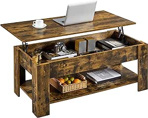 Yaheetech Coffee Table, 47.5in Lift top Coffee Table with Hidden Compartment and Storage Shelf, Lift Tabletop Dining Table for Living Room Reception Room, Rustic Brown