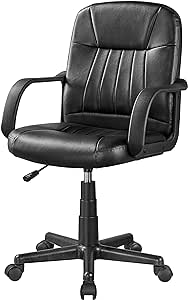 Yaheetech Office Chair Task Chair Mid-Back Executive Desk Chair PU Leather Ergonomic Computer Chair with Armrest, Black