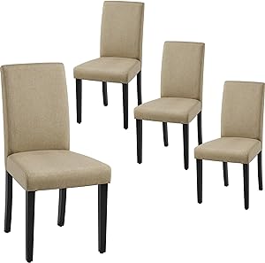 Yaheetech Dining Chair Fabric Parson Chair Modern Stylish Upholstered Kitchen Living Room Padded Chair Armless Side Chair with Solid Wood Legs Set of 4, Khaki