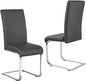 Yaheetech Dining Chairs Leather Upholstered Dining Side Chairs High Back Dining Room Chairs Metal Home Kitchen Furniture Modern 2PCS, Gray