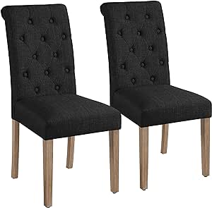 Yaheetech Tufted Dining Chairs Set of 2 Parsons Kitchen Chairs Stylish Dining Room Chair Upholstered Fabric Chairs with Solid Wood Legs and Padded Seat for Home, 1 Package, Black