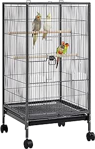 Yaheetech 40 Inch Wrought Iron Bird Cage Open-Top Parrot Cage with Rolling Stand for Parakeets Cockatiels Budgies Parrotlets Lovebirds Canary Small-Sized Birds Parrots