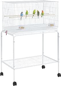 Yaheetech 47-inch Flight Bird Cages for Parakeets Cockatiels Conures Budgies Finches Lovebirds Canaries Parrots Breeding Birdcage with Detachable Rolling Stand, White