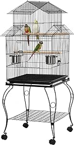 Yaheetech 55-inch Rolling Standing Triple Roof Top Medium Parrot Cage for Mid-Sized Parrots Cockatiels Sun Parakeets Green Cheek Conures Caique Pet Bird Cage with Detachable Stand