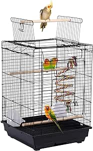 Yaheetech Open Play Top Travel Bird Cage for Conure Sun Parakeet Green Cheek Conure Lovebird Budgie Finch Canary, Small-Size Travel Portable