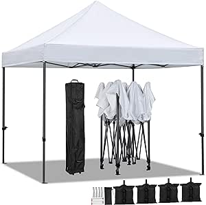 Yaheetech 10x10 Pop Up Canopy Tent, Commercial Instant Heavy Duty Canopy, 500D Waterproof Adjustable Canopy with Wheeled Carry Bag, 4 Sandbags & 4 Stakes, White