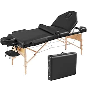 Yaheetech Massage Table Lash Bed for Eyelash Extensions Beauty Tattoo Table Portable with Bolster & Carrying Bag Folding Facial Bed 3 Fold Black