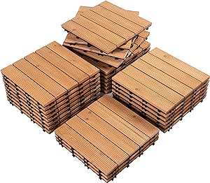 Yaheetech 27PCS Interlocking Patio Deck Tiles Outdoor Flooring for Garden Poolside Fir Wood Indoor Natural Wood