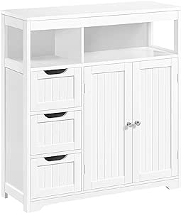 Yaheetech Bathroom Floor Cabinet, Wooden Storage Organizer with 3 Drawers and 2 Open Shelves, Freestanding Storage Cabinet with a Large Bottom Cabinet for Bathroom, Living Room, Kitchen, White