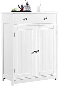 Yaheetech Free Standing Bathroom Cabinet with 1 Drawer 2 Doors and Adjustable Shelf, Wooden Entryway Storage Cabinet, 11.8D x 23.6W x 31.5H in, White