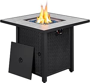 Yaheetech Fire Pits Propane Fire Pit 30in Fire Pit for Outside Gas Fire Pit 50,000 BTU Square Gas Fire Table with Ceramic Tabletop and Blue Fire Glass