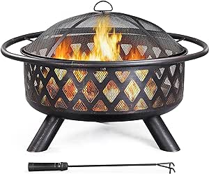 Yaheetech Fire Pit 36in Outdoor Wood Burning Fire Pits Wood Large Fire Bowl for Outside BBQ Bonfire Patio with Mesh Spark Screen, Poker and Rain Cover