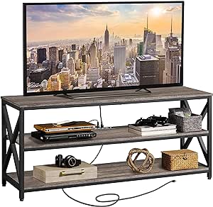 Yaheetech TV Stand for TV up to 65 inch, Media Entertainment Center with Power Outlets & 3 Tier Storage Shelves, 55 Inches TV Console Table for Living Room, Bedroom, Tapue Wood