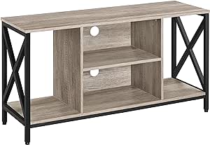 Yaheetech Industrial TV Stand for 55 Inch TV, Entertainment Center Media Console Table with Open Storage for Living Room, Wood Modern Furniture, Gray