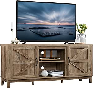 Yaheetech TV Stand, Farmhouse Entertainment Center for 55 to 65 inch TV, Modern TV Console with Adjustable Height Shelf & Double Barn Doors for Living Room, 58x16x25.5 Inch