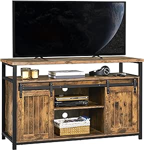 Yaheetech TV Stand Media Entertainment Center with Sliding Barn Doors for 65 Inch TV, 55 Inch TV Stand with Storage and Adjustable Shelf, Industrial TV Table for Bedroom, Rustic Brown