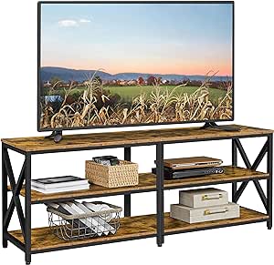 Yaheetech TV Stand for TVs Up to 70 Inches, Entertainment Center with 3-Tier Wooden Storage Shelves TV Console for Living Room, Rustic Brown