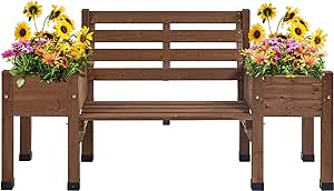 Yaheetech 74x38x23in Raised Garden Bed with 2 Side Elevated Planter Boxes, Horticulture Raised Plant Container with Seat for Garden, Patio, Backyard,Deck