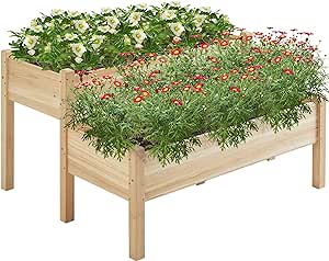 Yaheetech 47x41x30in Wooden Raised Garden Bed Horticulture Outdoor 2 Tiers Elevated Planter Grow Box for Herb with Legs & Drainage Holes