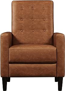 Yaheetech Faux Leather Recliner Sofa Mid-Century Modern Single Reclining Chair Adjustable Back & Footrest Tufted Upholstered Sofa with Pocket Spring Living Room Bedroom Home Theater Brown