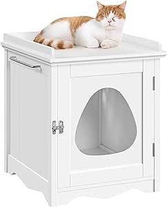 Yaheetech Cat Litter Box Enclosure, Cat Litter Box Furniture Hidden Indoor Cat House Washroom Night Stand Enclosed Litter Box, Cat Cabinet Pet Side Table End Table with Side Towel Bar