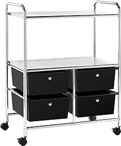 Yaheetech Rolling Storage Cart with 4 Drawers 2 Shelves Plastic Trolley on Wheels for Home Office School Beauty Salon, Black