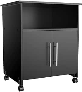 Yaheetech Rolling Wood File Cabinet, Mobile Lateral Filing Cabinet, Printer Stand with Open Storage Shelves for Home Office, Black