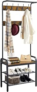 Yaheetech Hall Tree with Bench and Shoe Storage for Entryway, 4-in-1 Coat Rack Shoe Bench with 23 Hooks, a Hanging Rod, Metal Frame, 13.5 x 28 x 72 Inches, Rustic Brown