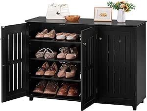 Yaheetech Free Standing Shoe Rack Adjustable Storage Organizer 4 Tier Shoe Rack Shelves Entryway Hallway Furniture for Bathroom Living Room Black