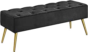 Yaheetech Modern Ottoman Bench Velvet Bench Upholstered Footrest with Gold Metal Legs and Padded Seat Black