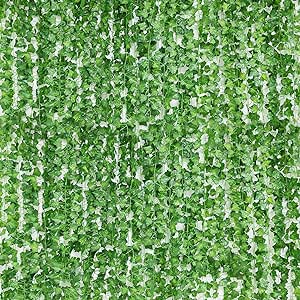 Zuvas 24 Pcs 168Ft - Fake Leaves, Artificial Ivy Garland, Hanging Vines - Vine Plants with Cable Tie - Fake Ivy for Wedding Party Garden Greenery Decor Outdoor Indoor Wall Decoration